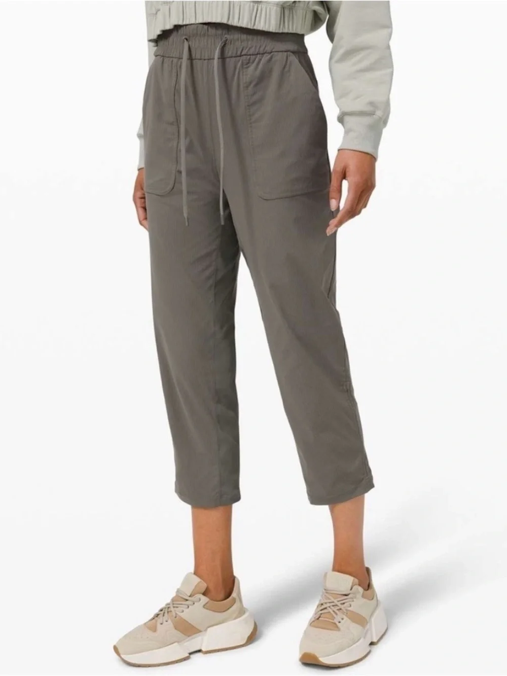 Lululemon Beyond the Studio Cropped Grey Sage Athletic Pants Size 4 STAIN